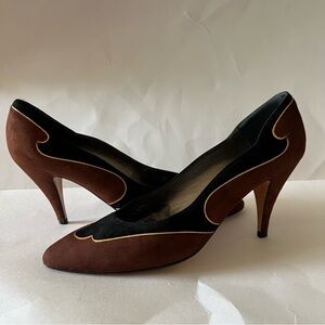 BALLY Women's Classic Suede Pump Shoes, Brown & Black, Size 8.5